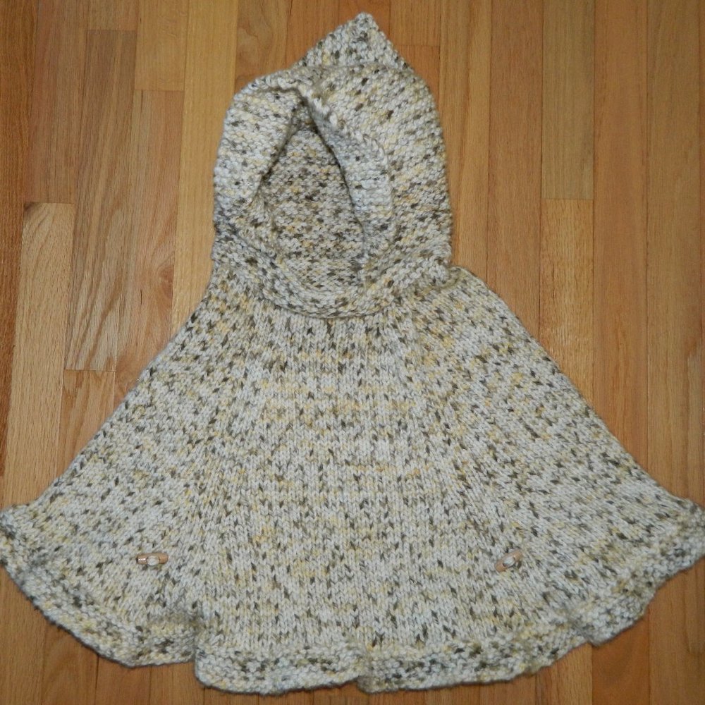 Hand Knit Cape / Poncho w/Hood Toddler Girl 2T
